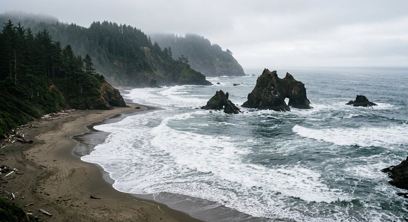 Oregon’s Coastal Charm: Tidal Curves Create Breathtaking Beach Views